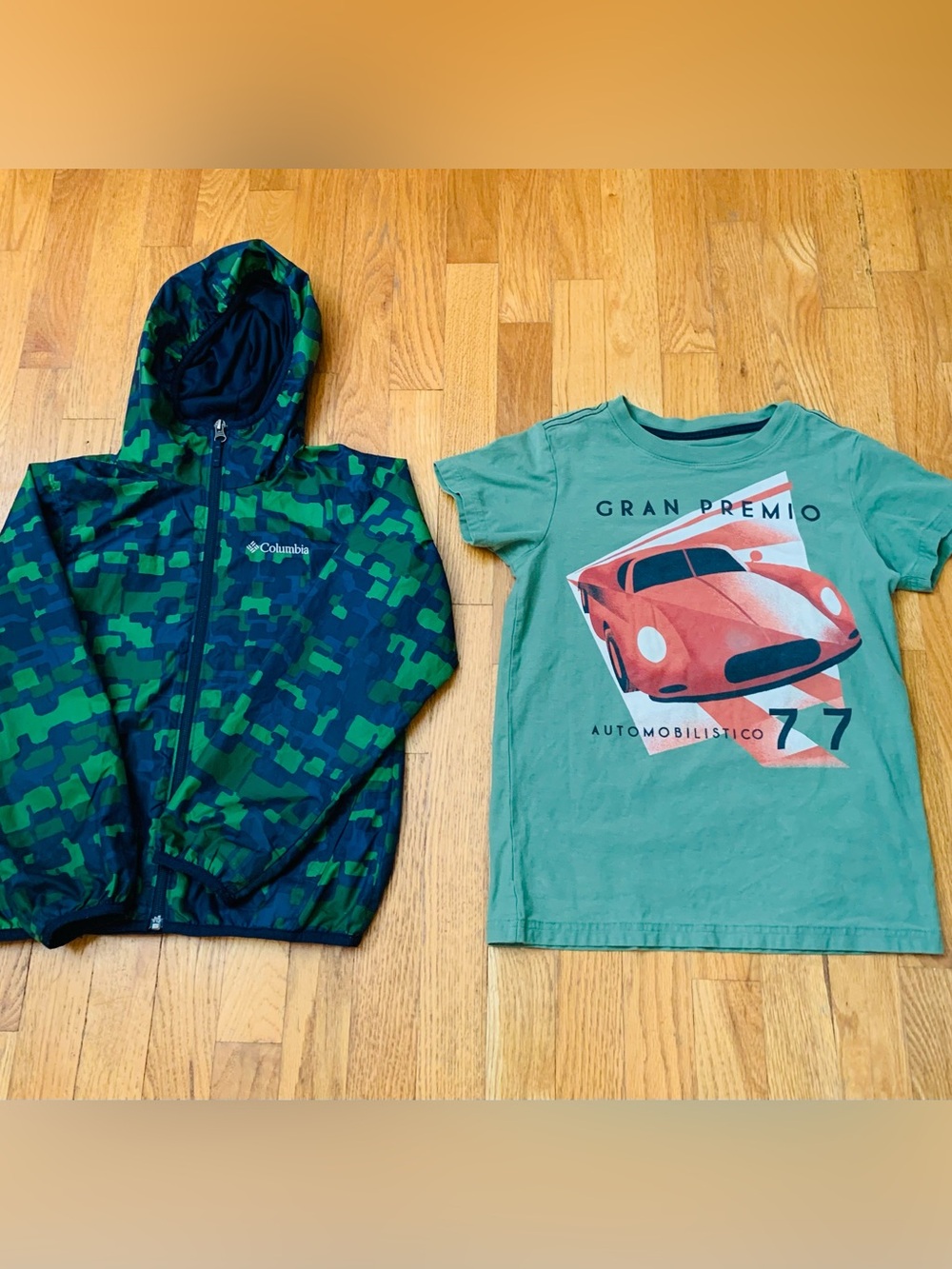 Boys Size 8 Columbia Windbreaker Jacket & Tea Gran Premio Car Graphic Set .